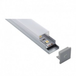 Perfil aluminio superficie con pasacable y difusor rectangular PC opal, 19,7 x 20mm